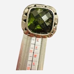 Pristine Sterling Silver .925 10ct Genuine Checkerboard Green Topaz Ring Size 9